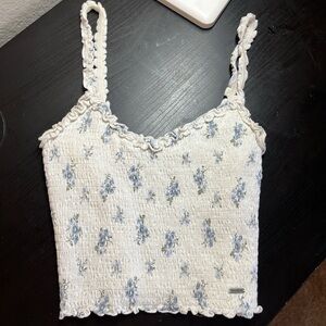 Hollister White Smocked Camisole with Blue Floral